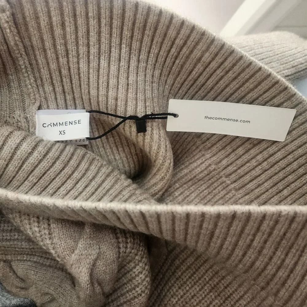 NWT COMMENSE Denim Collar Layered Sweater Beige Knit Sweater XS oversized fit - Picture 6 of 8